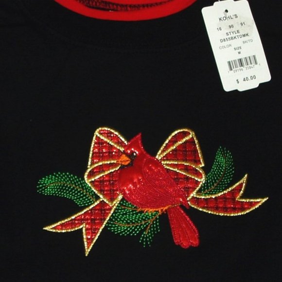 XL Red Cardinal Bow Holiday Sweatshirt Top Graphic Women's Sweater Christmas - Picture 4 of 6